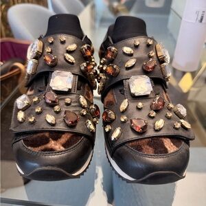 Dolce & Gabbana Black and Brown Embellished Sneakers
